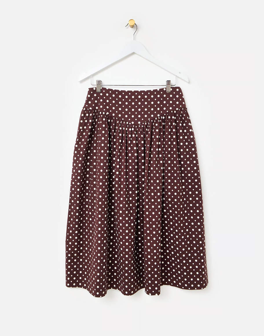 Chocolate Brown & White Polka Dot Midi Skirt