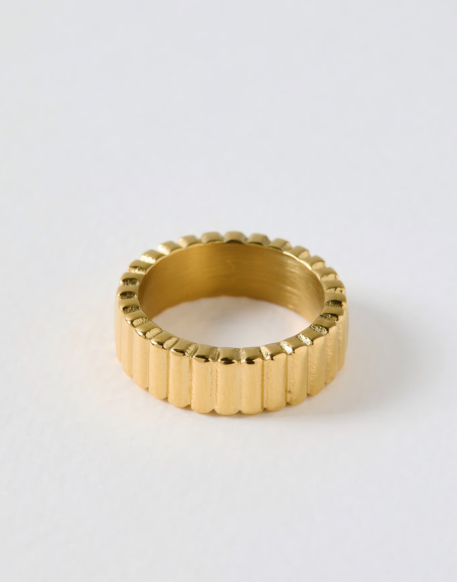 Leoni Gold Tone Stainless Steel Curved Edge Ring
