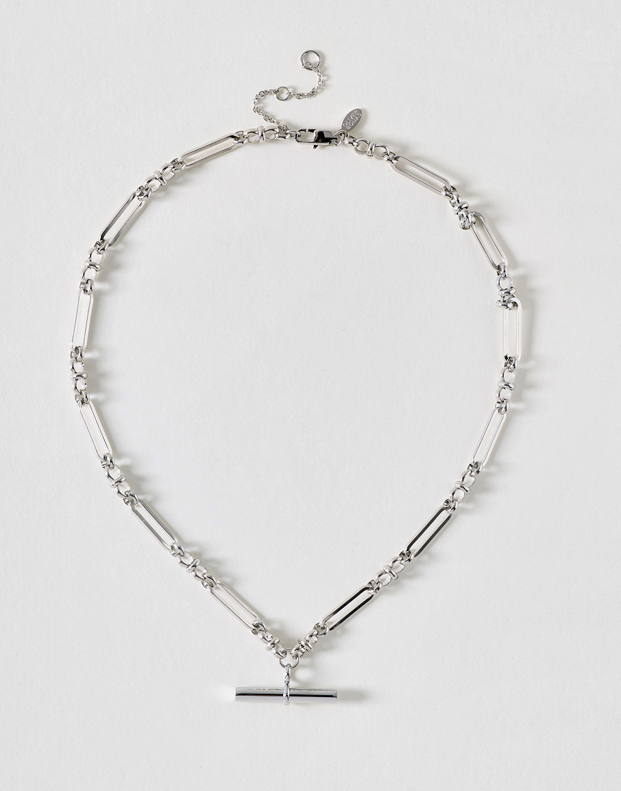 Toni Silver Tone Waterproof Long T-Bar Necklace