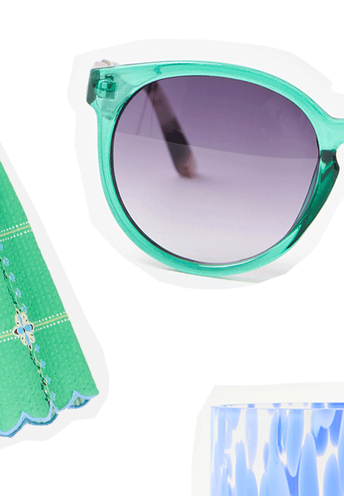 Green & Tort Wavy Arm Preppy Sunglasses