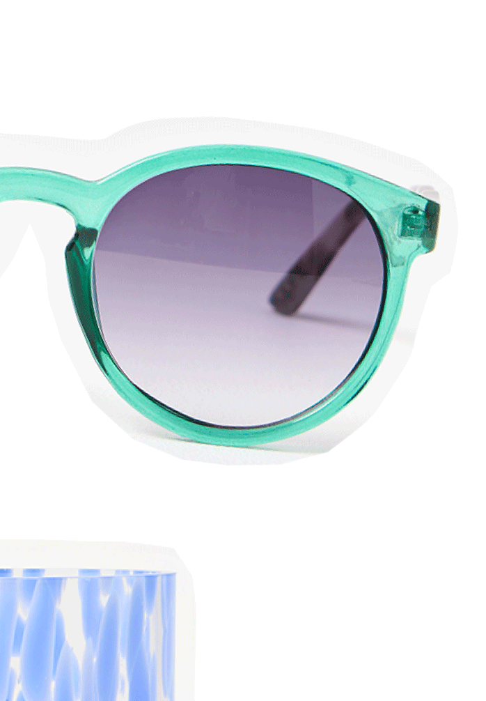 Green & Tort Wavy Arm Preppy Sunglasses