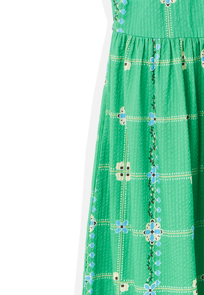 Green Floral V-Neck Short Sleeve Midi Dress
