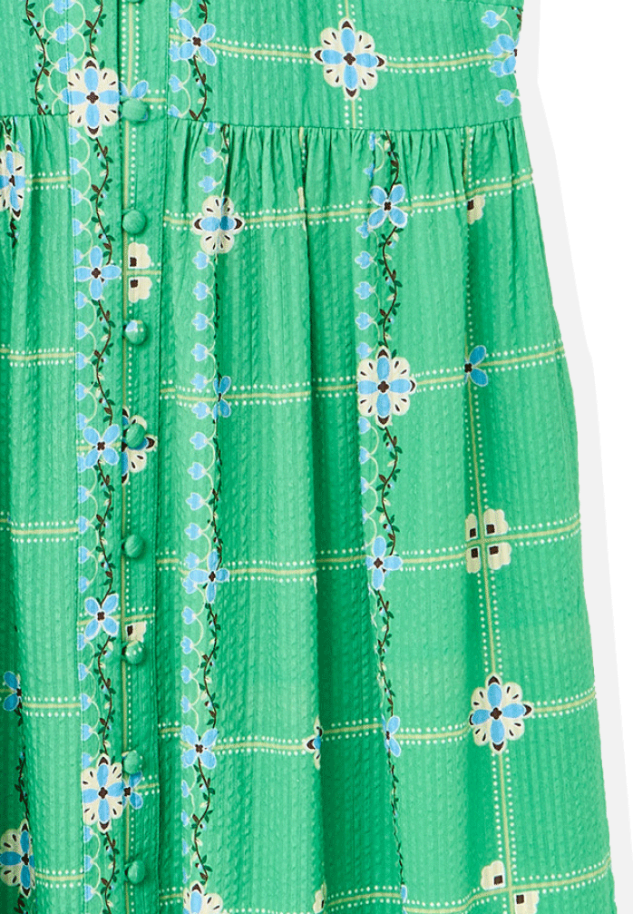Green Floral V-Neck Short Sleeve Midi Dress