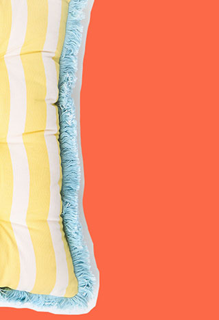 Yellow & White Striped Fringed Seat Pad