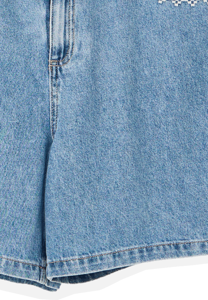 Light Blue Embroidered Pocket Denim Shorts
