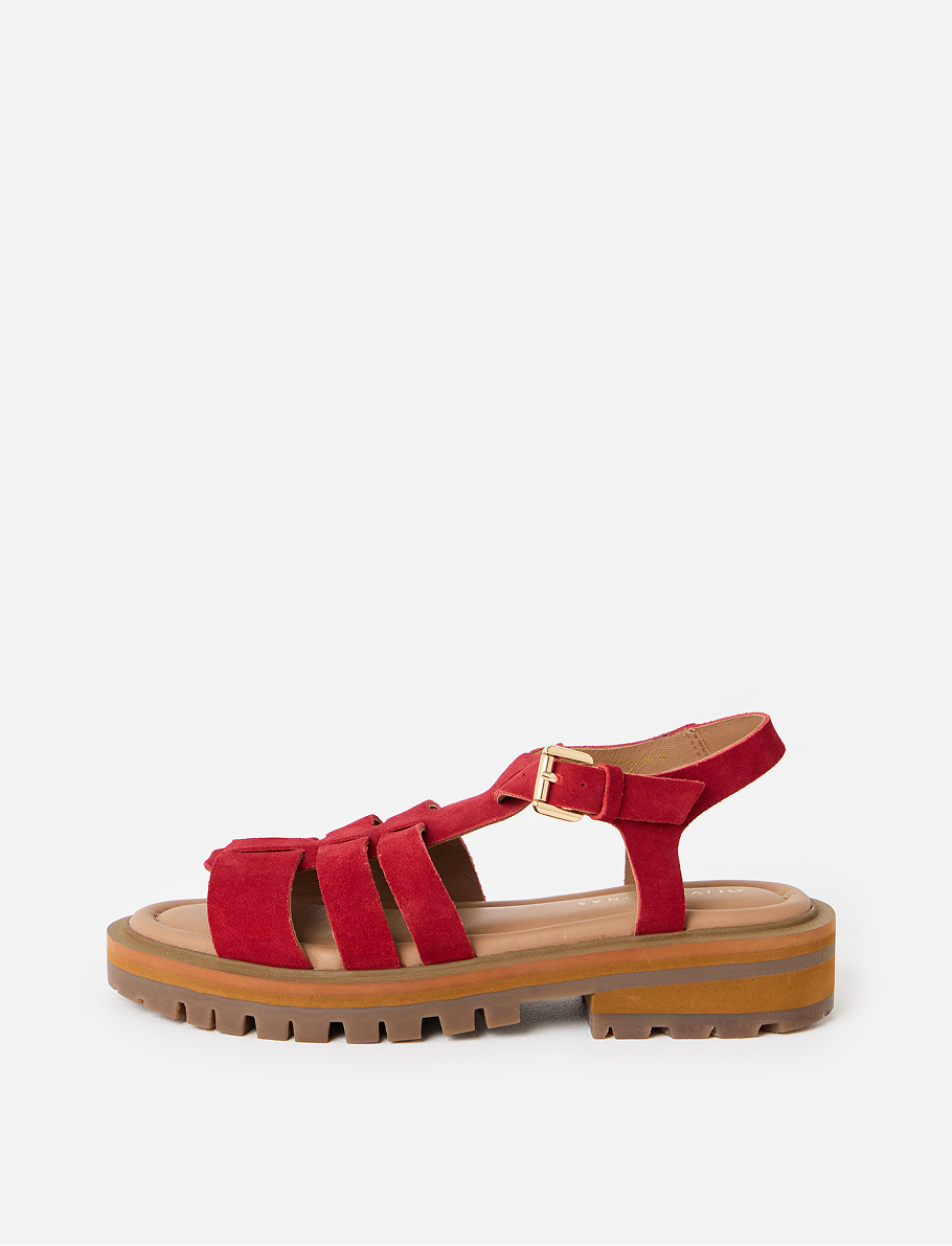 Red Suede Chunky Fisherman Sandals
