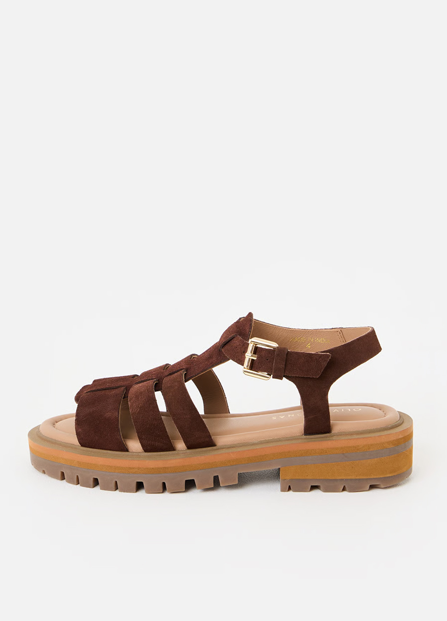 Chocolate Brown Suede Chunky Fisherman Sandals