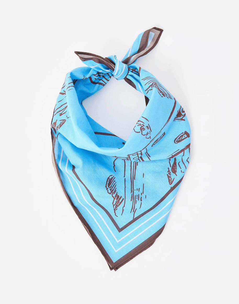Blue & Brown Beach Scene Square Scarf