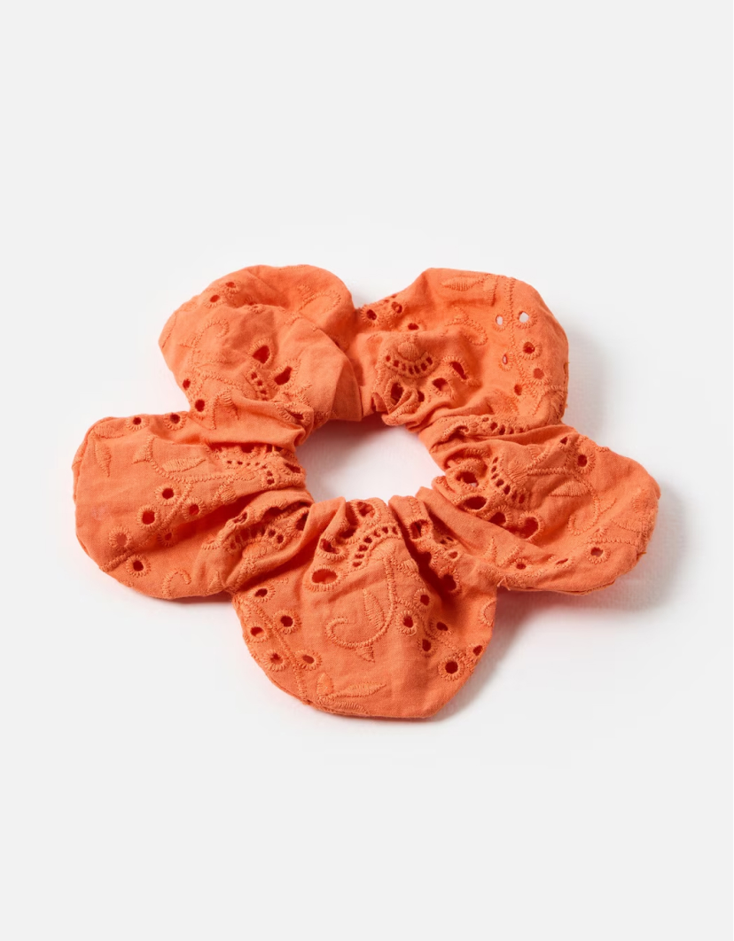 Phoebe Orange Floral Broderie Hair Scrunchie