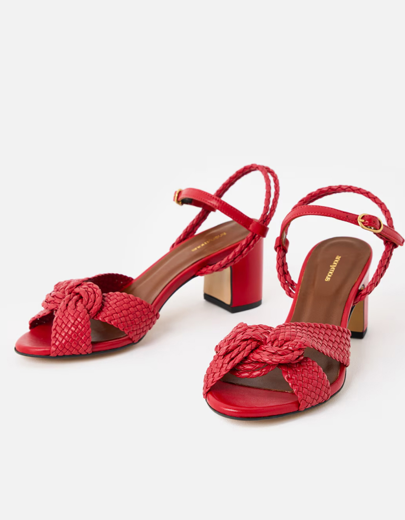 Anonymous Copenhagen Dilaya 55 Red Braided Leather Heeled Sandals