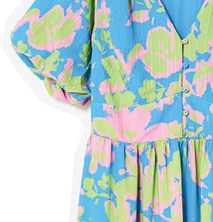 Blue & Green Luminous Floral V-Neck Midi Dress