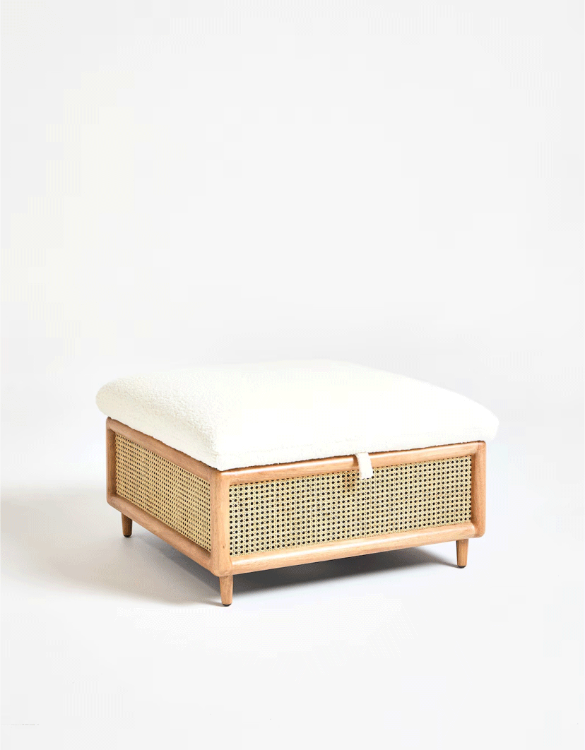Loha Sheepskin & Rattan Square Storage Ottoman