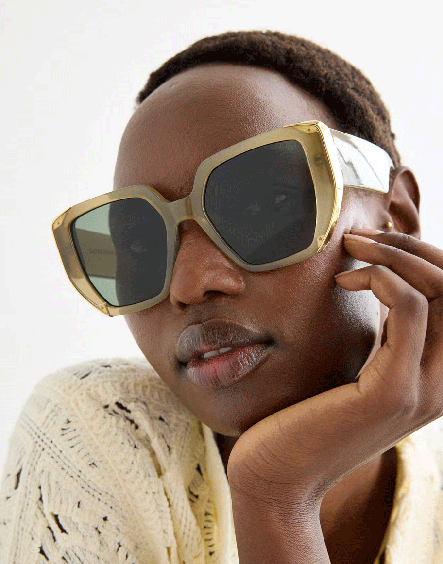 Green & Gold Metal Inlay Oversized Square Sunglasses