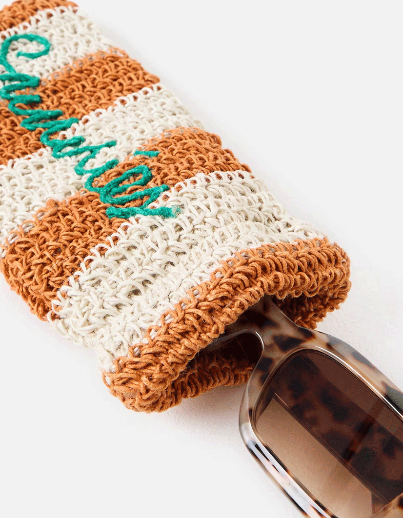 Cream & Brown Striped Sunglasses Case