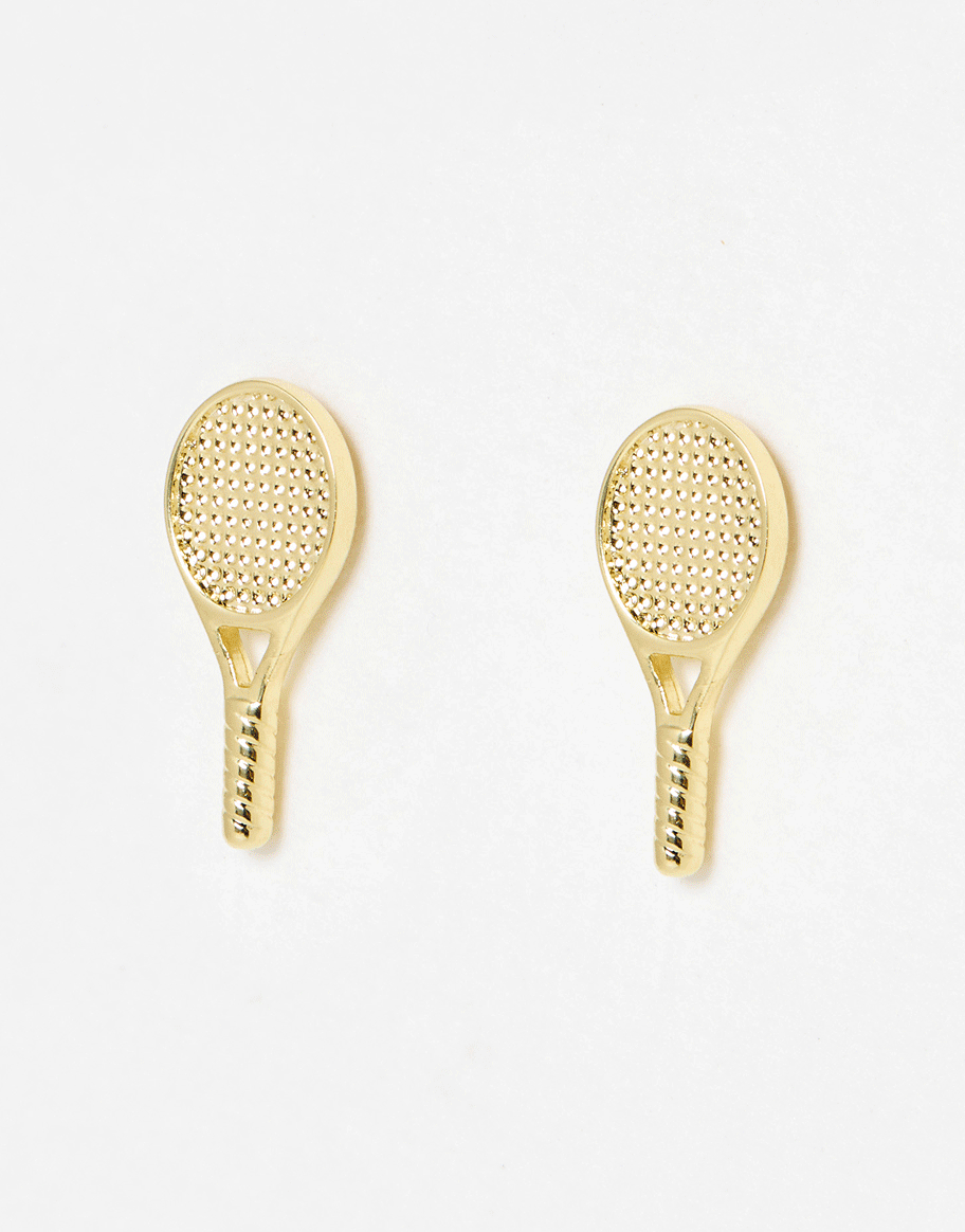 Aryna Tennis Racket Gold Plated Stud Earrings