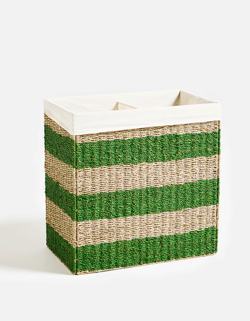 Woven Green Stripe Dual Laundry Basket