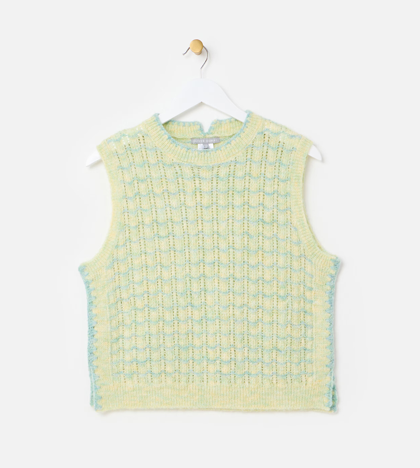 Yellow & Blue Wavy Stripe Knitted Tank Top