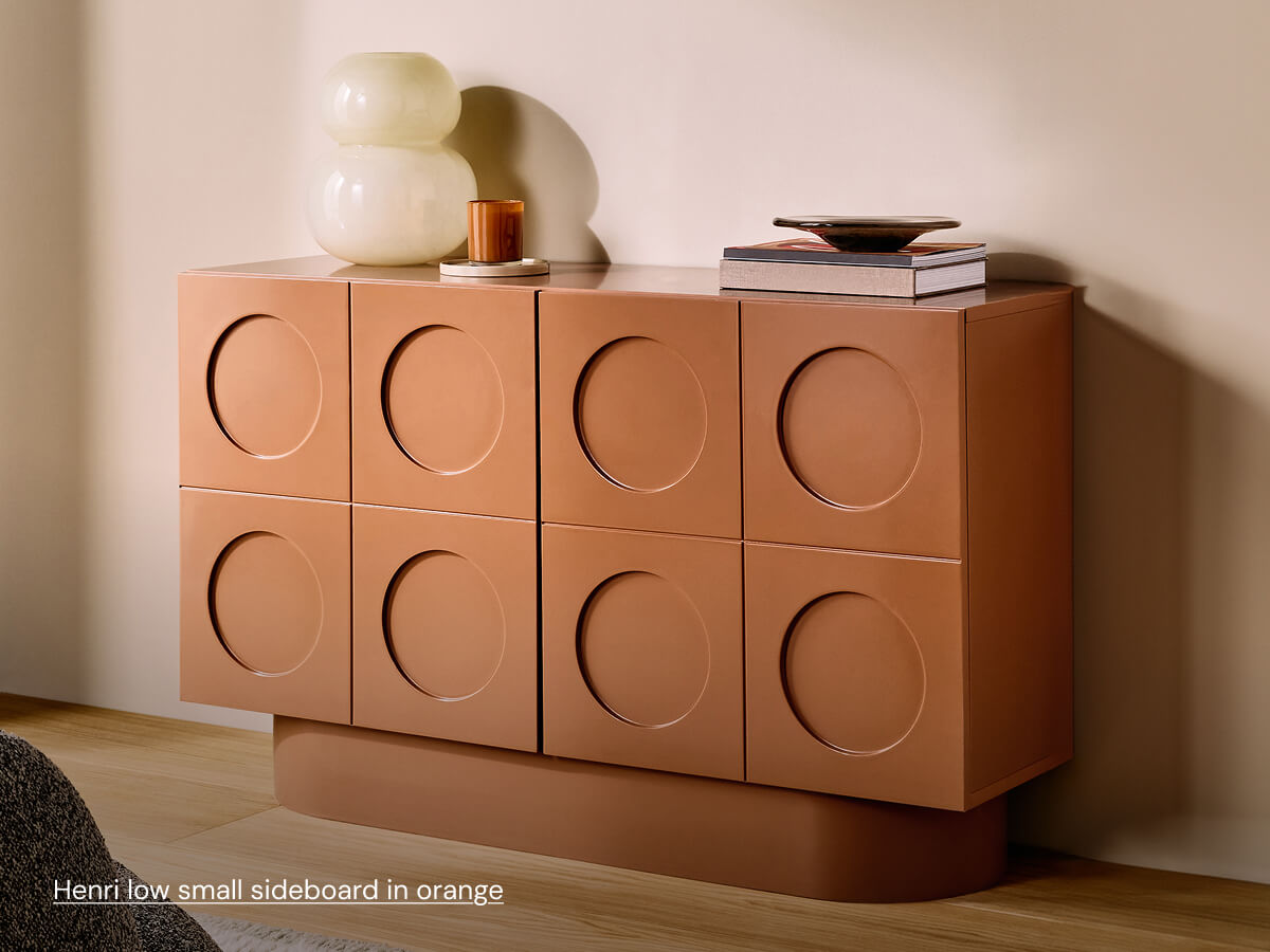Henri low small sideboard in orange