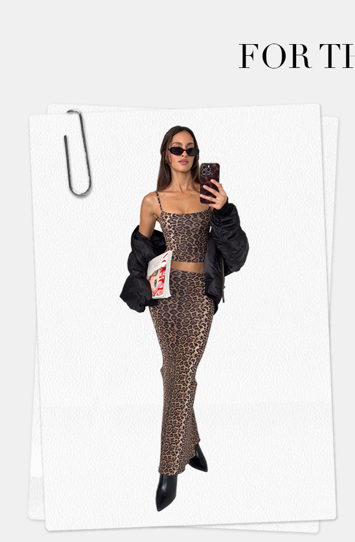 Modal Mid-Rise Fishtail Maxi Skirt in Leopard Print