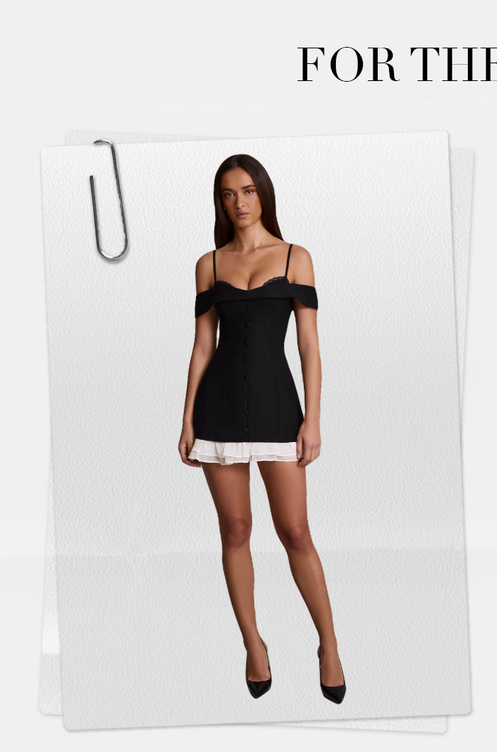Off-Shoulder Ruffle A-Line Mini Dress in Black