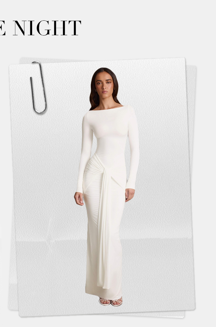 Draped Ruched Maxi Dress in White