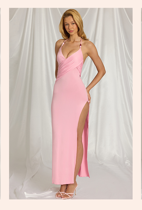 Indi Halterneck Maxi Dress in Candyfloss Pink