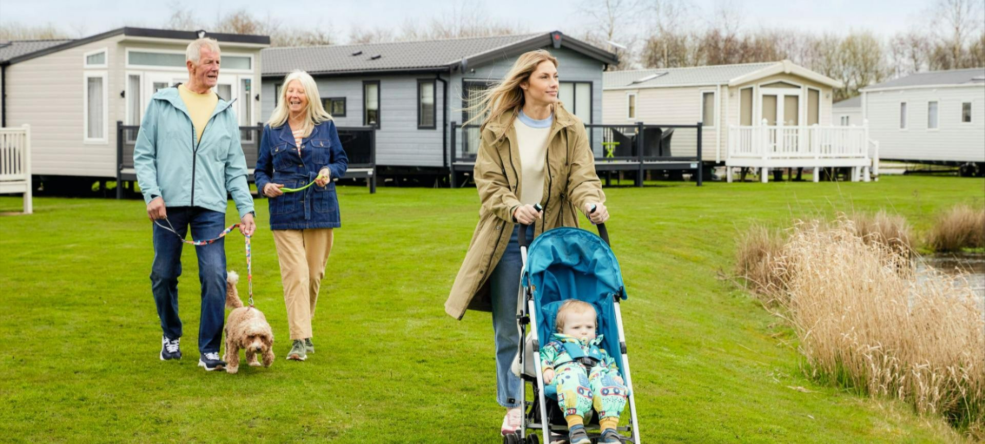 Family walking around a holiday park