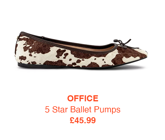OFFICE Five Star Square Toe Ballet Pumps Cow Print