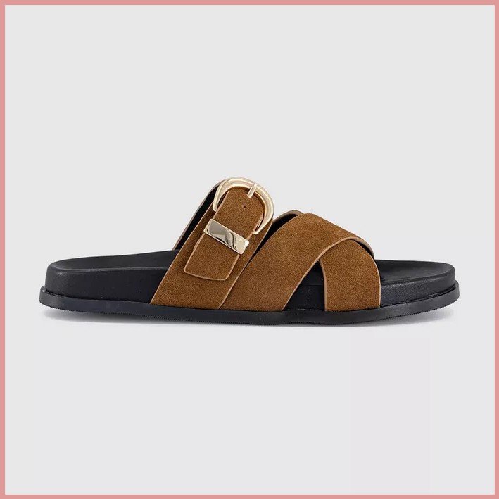 OFFICE Stella Cross Strap Buckle Detail Footbed Sliders