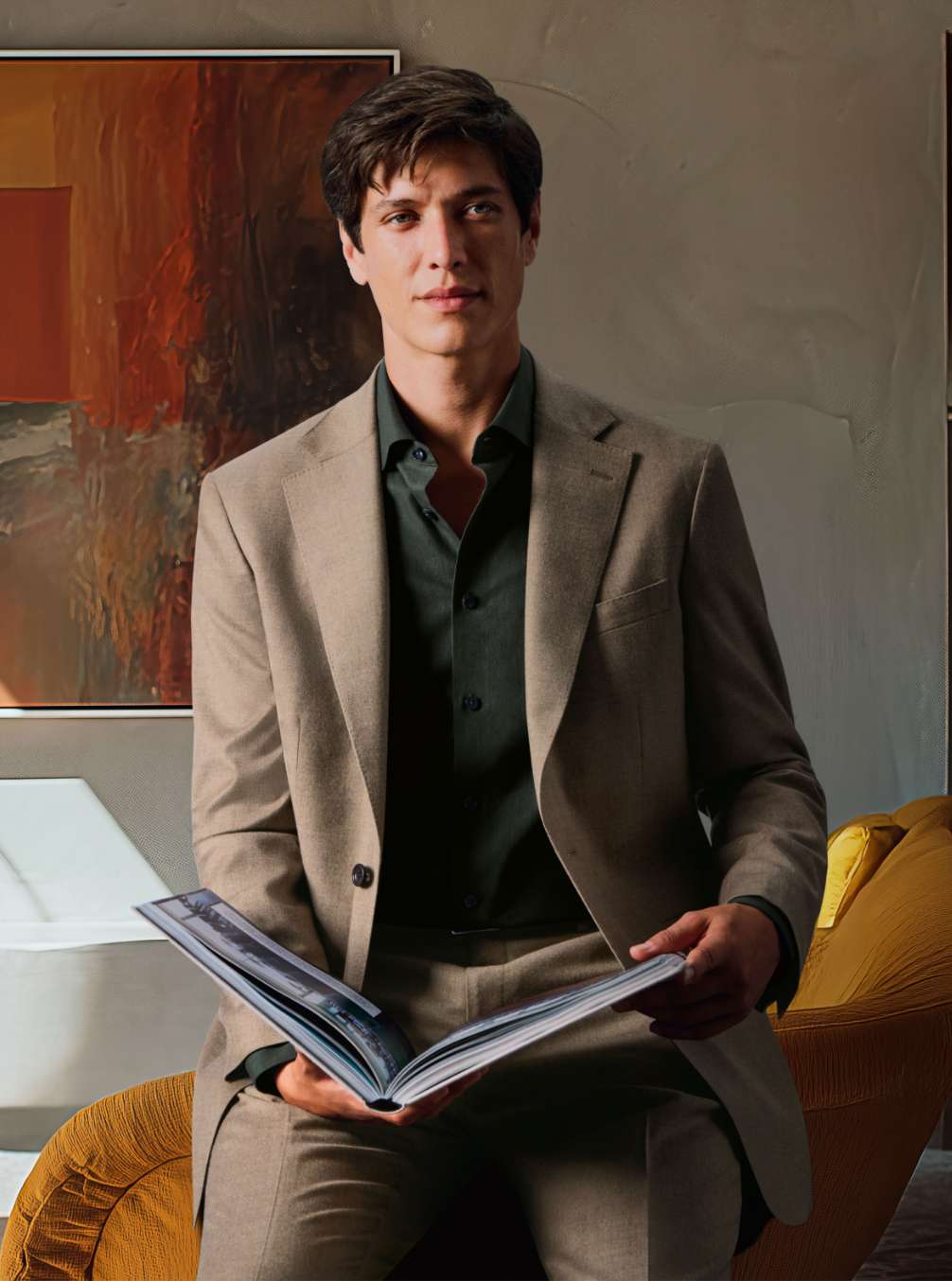 Italian Flannel Suit Jacket - Taupe