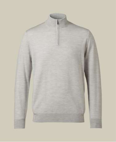 Silver grey pure merino zip neck jumper 