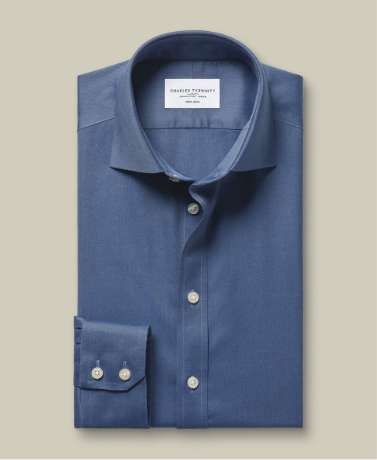 Denim blue non-iron twill cutaway slim fit shirt