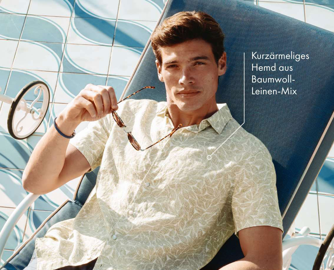 Kurzärmeliges Hemd aus Baumwoll- Leinen-Mix
