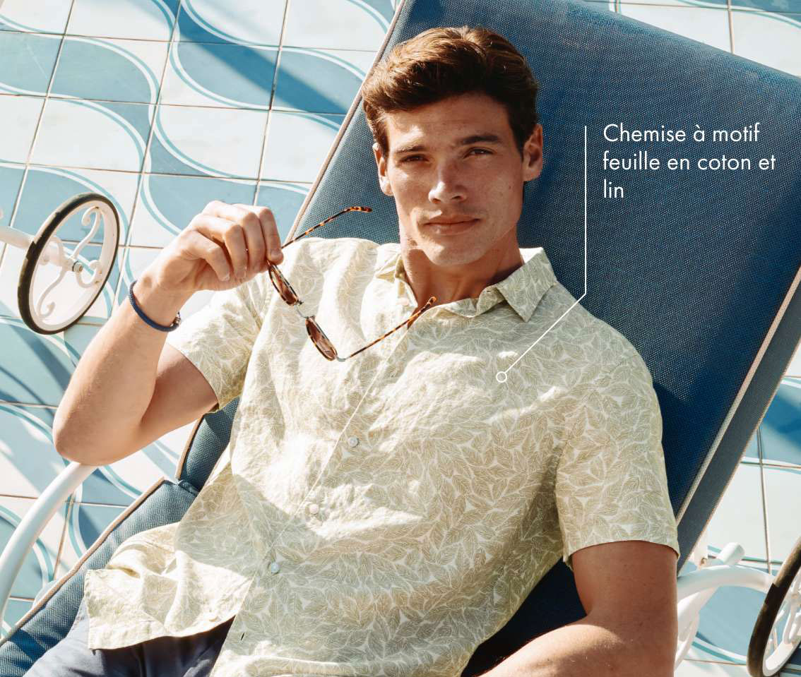 Chemise à motif feuille en coton et lin