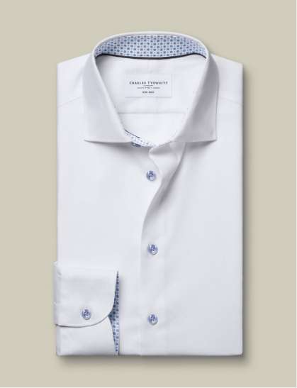 Non-Iron Stretch Printed Trim Shirt - White