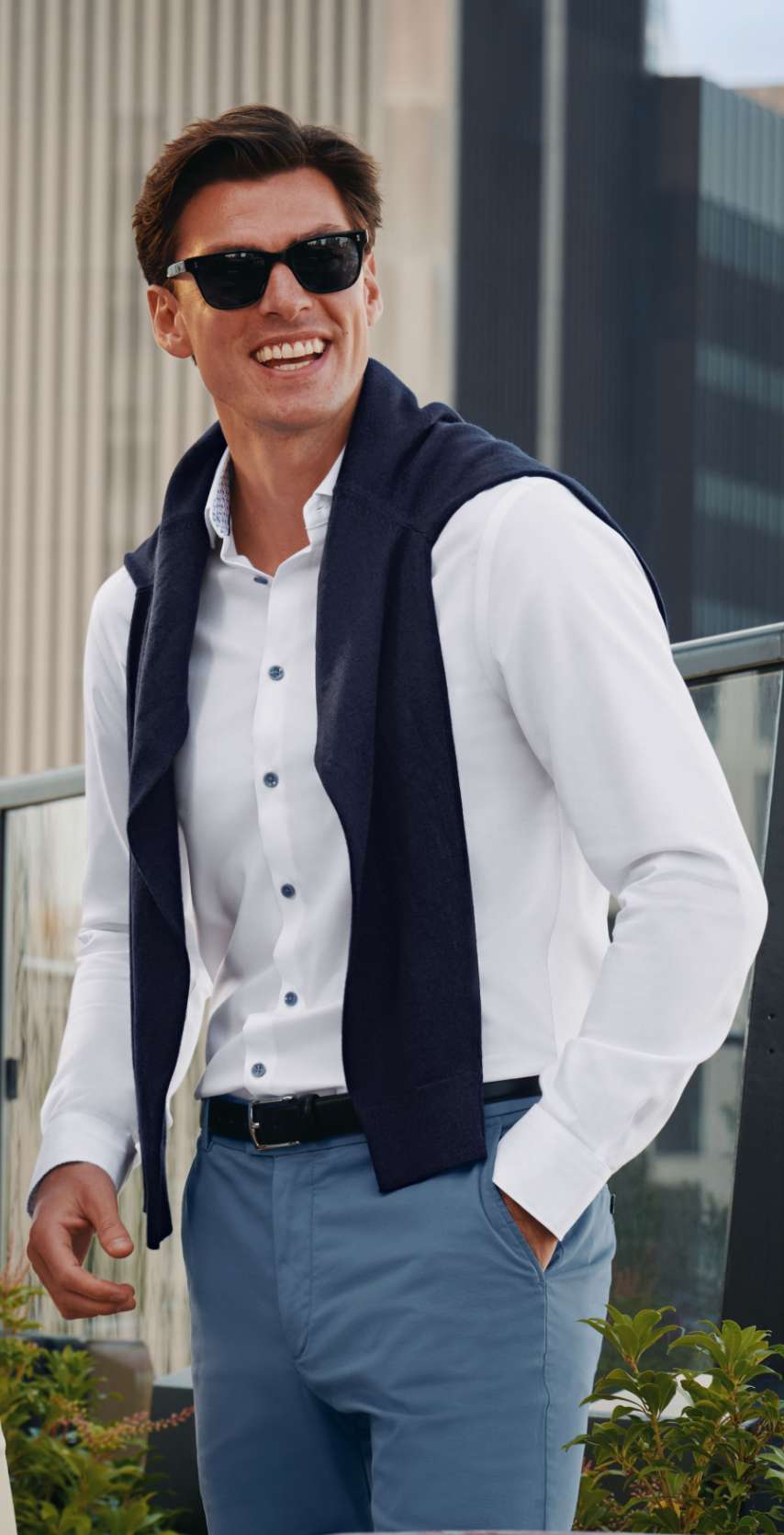 Non-Iron Stretch Printed Trim Shirt - White