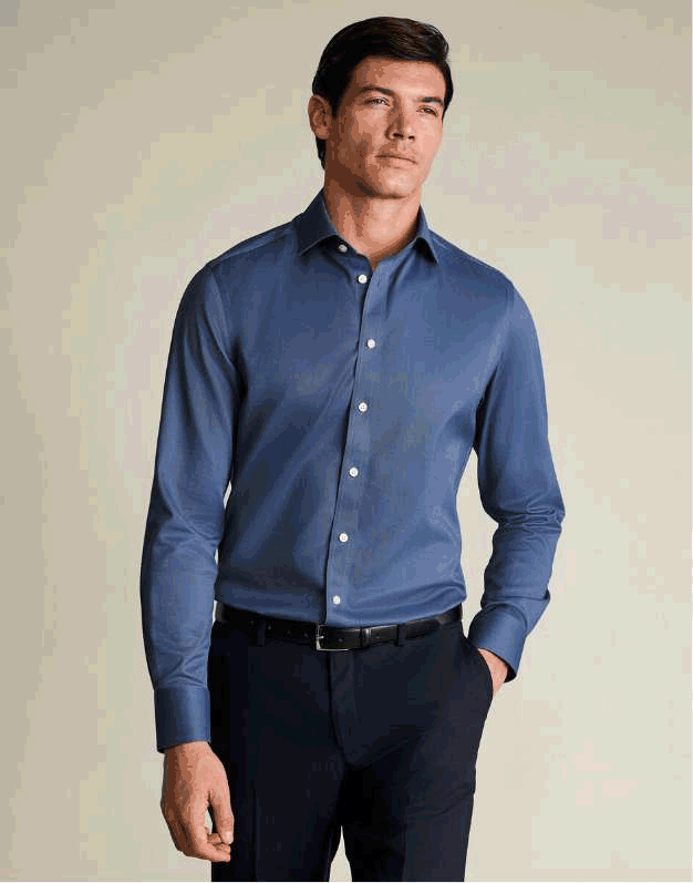 Bügelfreies Twill-Hemd  - Jeansblau