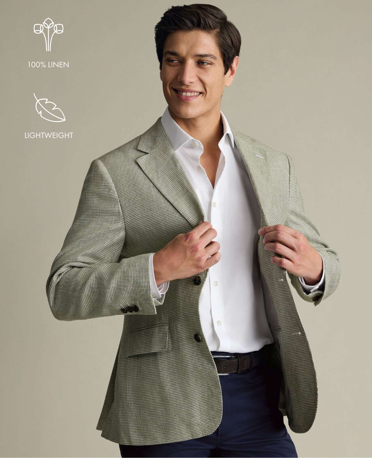 Pure Linen Puppytooth Jacket - Green