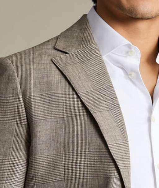Anzugsakko aus Leinen mit Karos - Mokka