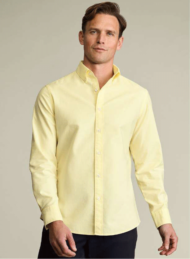 Vorgewaschenes Stretch-Oxfordhemd mit Button-down-Kragen - Zitronengelb