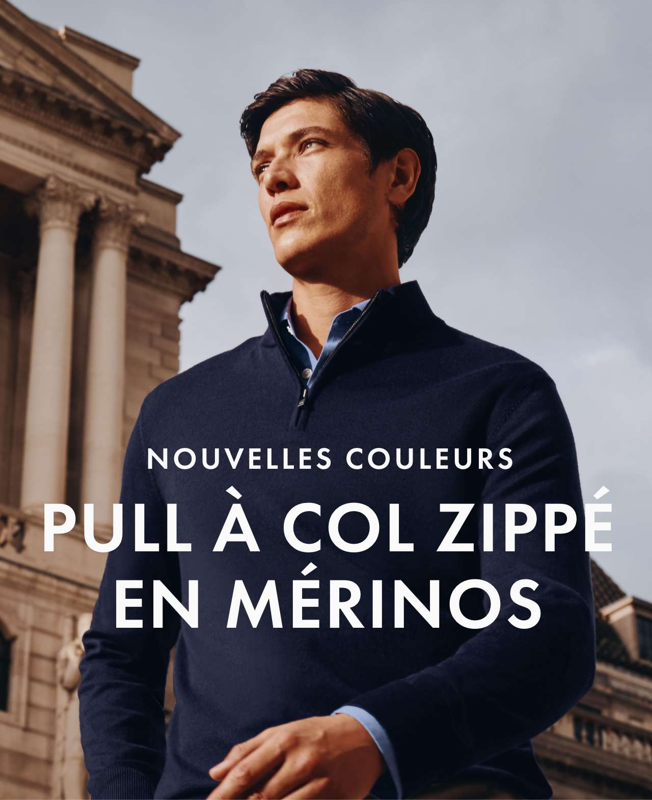 Pull à col zippé en pur mérinos