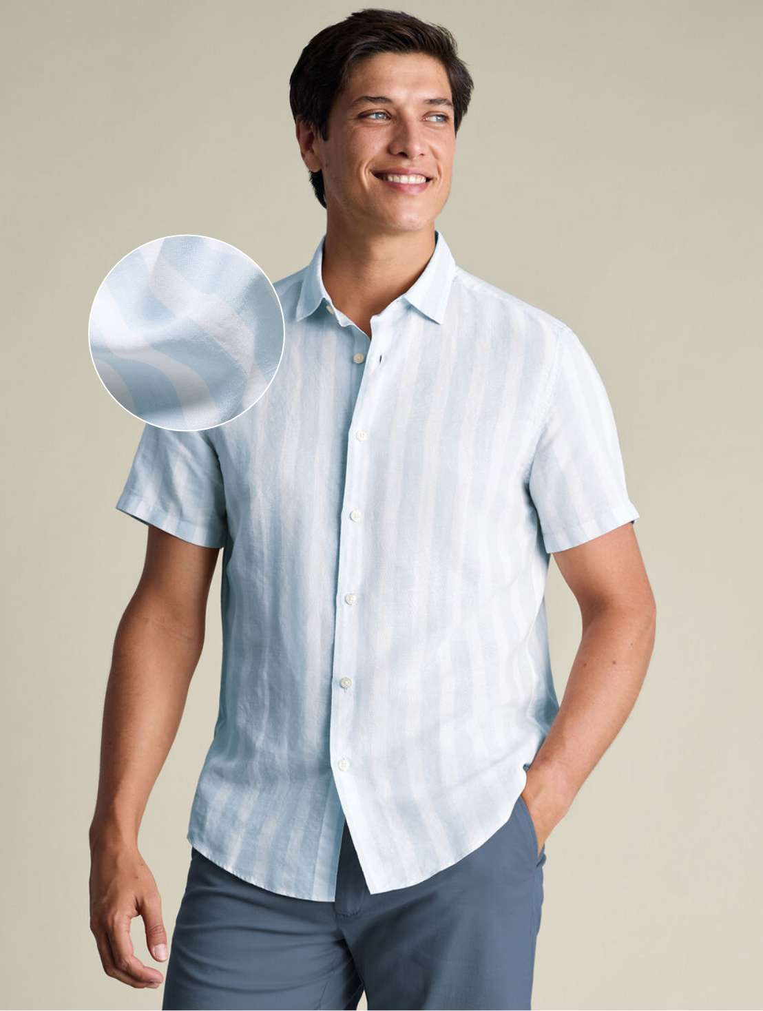 CHEMISE EN COTON ET LIN À MANCHES COURTES