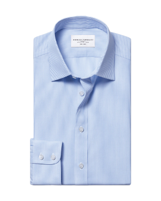 Non-Iron Stretch Poplin Bengal Stripe Shirt - Cornflower Blue