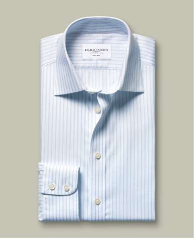 Bügelfreies Twill-Hemd mit Streifen - Hellblau