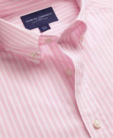 Vorgewaschenes Popeline-Hemd mit Stretch und Streifen und Button-down-Kragen - Rosa