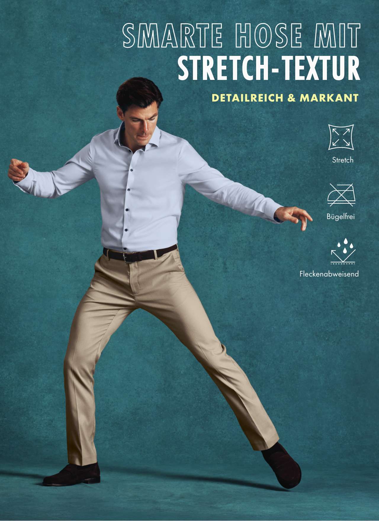 SMARTE HOSE MIT STRETCH-TEXTUR - KALKSTEINFARBEN