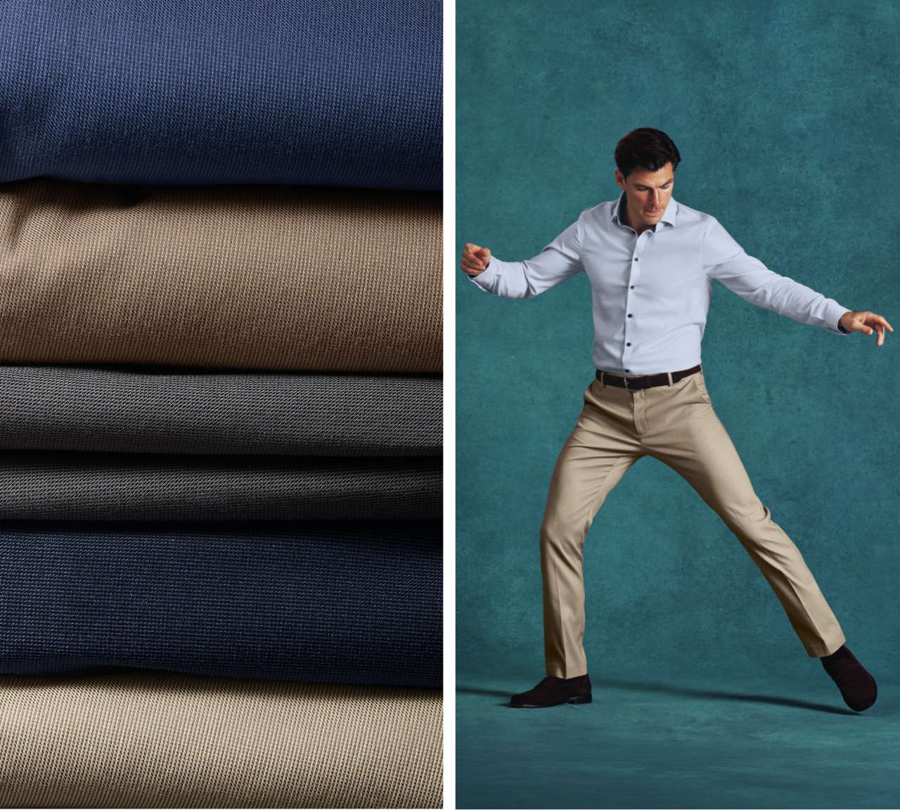 Smart Stretch Texture Trousers - Limestone