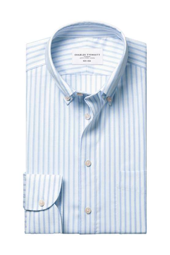 Bügelfreies Stretch-Oxfordhemd mit Streifen - Himmelblau