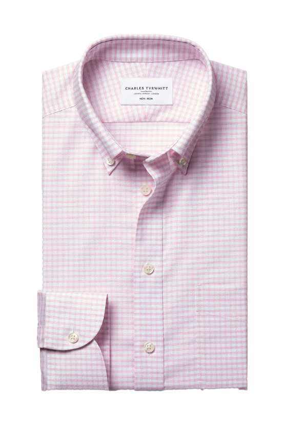 Bügelfreies Stretch-Oxfordhemd mit Karos  - Rosa