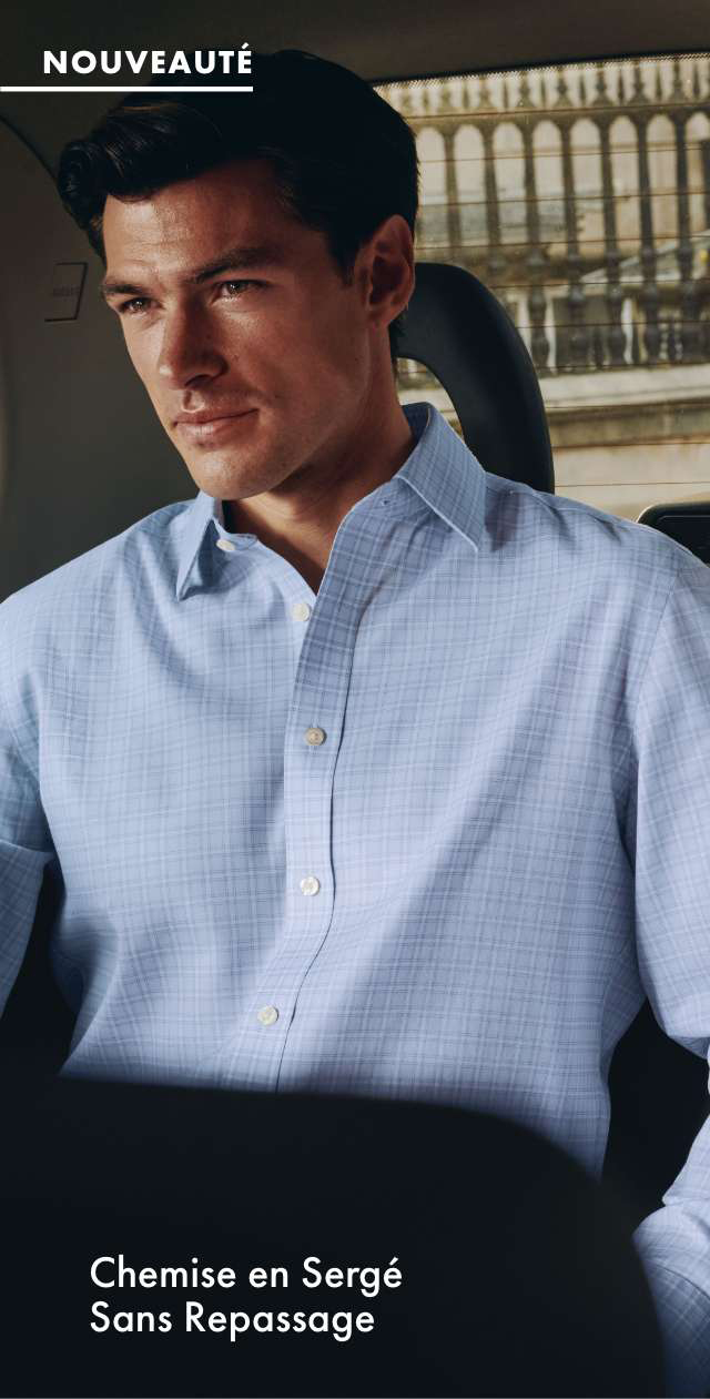 Chemise à grands carreaux en sergé sans repassage - Bleu ciel